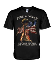 Veteran Just a Woman V-Neck T-Shirt thumbnail