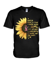 A Girl who kicked Cancers V-Neck T-Shirt thumbnail