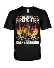 Retired Firefighter - My Flame keeps burning V-Neck T-Shirt tile