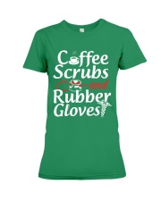 Nurse - Coffee Scrubbs and Rubber Gloves Premium Fit Ladies Tee tile