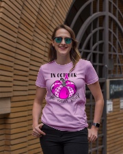 Breast Cancer In October We Wear Pink Pumpkin Ladies T-Shirt lifestyle-women-crewneck-front-2