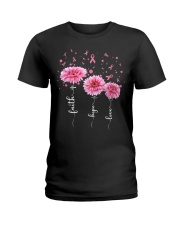 Faith Hope Love Pink Daisy Flower Ribbon Ladies T-Shirt front