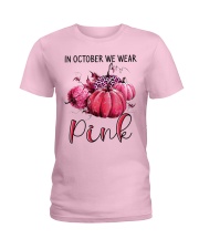 Breast Cancer In October We Wear Pink Pumpkin Ladies T-Shirt front