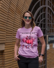 Breast Cancer In October We Wear Pink Pumpkin Ladies T-Shirt lifestyle-women-crewneck-front-2