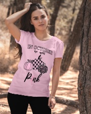 In October We Wear Pink Pumpkin Breast Ribbon Ladies T-Shirt apparel-ladies-t-shirt-lifestyle-06