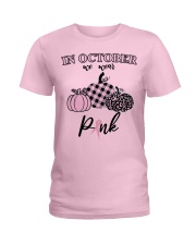In October We Wear Pink Pumpkin Breast Ribbon Ladies T-Shirt front