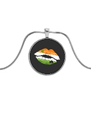 Funny St Patrick's Day Irish Flag Shamrock Lips Metallic Circle Necklace thumbnail