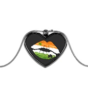 Funny St Patrick's Day Irish Flag Shamrock Lips Metallic Heart Necklace thumbnail