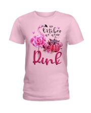In October We Wear Pink Pumpkin Breast Flamingo Ladies T-Shirt front