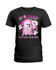 In October Even Ghosts Wear Boo Halloween Breast Ladies T-Shirt front
