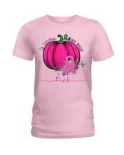 In October We Wear Pink Pumpkin Ribbon Breast Ladies T-Shirt front