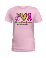 Peace Love Cure Breast Cancer Awareness Ladies T-Shirt front