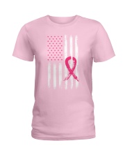 USA Flag Breast Cancer Awareness Pink Ribbon Ladies T-Shirt front