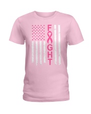Breast Cancer Awareness American Flag Distressed Ladies T-Shirt front