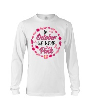 In October We Wear Pink Leaves Pumpkin Ribbon Long Sleeve Tee thumbnail