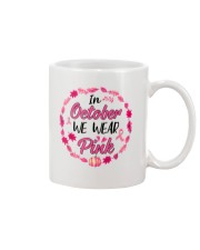 In October We Wear Pink Leaves Pumpkin Ribbon Mug thumbnail
