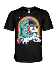 Dinosaur Riding Unicorn V-Neck T-Shirt tile