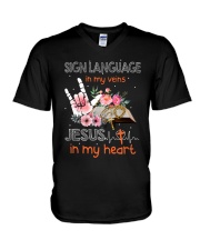 Sign Language In My Veins V-Neck T-Shirt tile