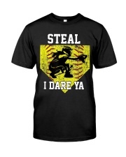 Softball Catcher Steal I Dare Ya Funny Premium Fit Mens Tee tile