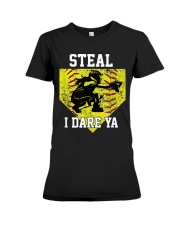 Softball Catcher Steal I Dare Ya Funny Premium Fit Ladies Tee tile