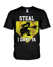 Softball Catcher Steal I Dare Ya Funny V-Neck T-Shirt tile