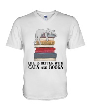 Life Is Better With Cats And Books (Front) V-Neck T-Shirt tile