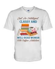 Just An Intelligent Classy And Well-Read Woman With Coffee Addiction (Front) V-Neck T-Shirt tile