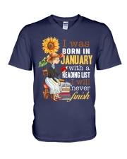 I Was Born In January With A Reading List I Will Never Finish (Front) V-Neck T-Shirt tile