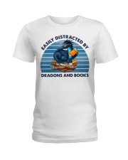 Easily Distracted By Dragons And Books (Front) Ladies T-Shirt tile