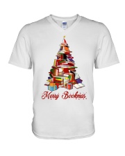 Merry Christmas Merry Christmas Books Xmas Tree (Front) V-Neck T-Shirt tile