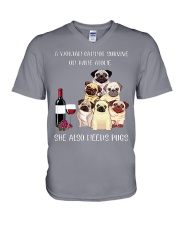 Woman Need Pugs V-Neck T-Shirt thumbnail