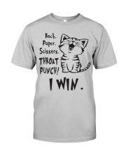 Cat Rock paper scissors throat punch I win Classic T-Shirt front