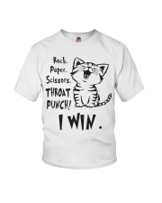 Cat Rock paper scissors throat punch I win Youth T-Shirt tile