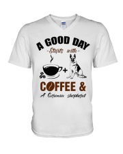 German shepherd and coffee V-Neck T-Shirt thumbnail