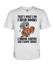Owl i Read Books i Drink Coffee V-Neck T-Shirt thumbnail