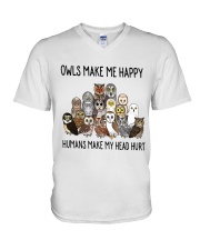 Owls Make Me Happy V-Neck T-Shirt thumbnail