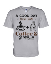 A Good Day Starts With Pitbull and Coffee V-Neck T-Shirt thumbnail