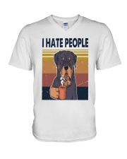 Rottweiler hate people V-Neck T-Shirt tile