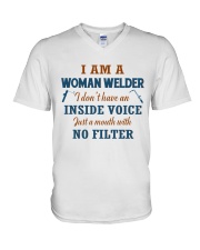 WOMAN WELDER WITH NO INSIDE VOICE V-Neck T-Shirt thumbnail