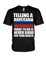 TELLING A RUSSIAN WOMAN V-Neck T-Shirt thumbnail
