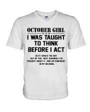 OCTOBER GIRL- Think before act V-Neck T-Shirt thumbnail