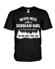 NEVER MESS WITH SERBIAN GIRL V-Neck T-Shirt thumbnail