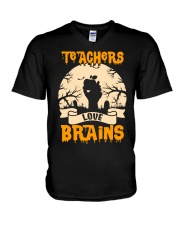 TEACHERS LOVE BRAINS V-Neck T-Shirt thumbnail
