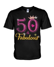 HAPPY BIRTHDAY 50 AND FABULOUS V-Neck T-Shirt thumbnail