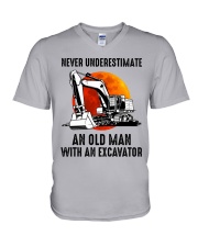 AN OLD MAN WITH AN EXCAVATOR V-Neck T-Shirt thumbnail