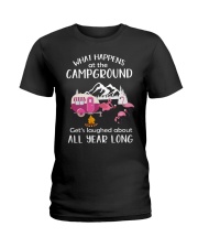 WHAT HAPPENS AT THE CAMPGROUND Ladies T-Shirt thumbnail