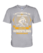 Wrestling Season Back V-Neck T-Shirt tile