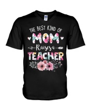 The best kind of mom raise a teacher V-Neck T-Shirt tile