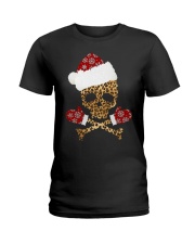 Skull Leopard Santa Claus Christmas shirt Ladies T-Shirt thumbnail