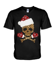Skull Leopard Santa Claus Christmas shirt V-Neck T-Shirt thumbnail